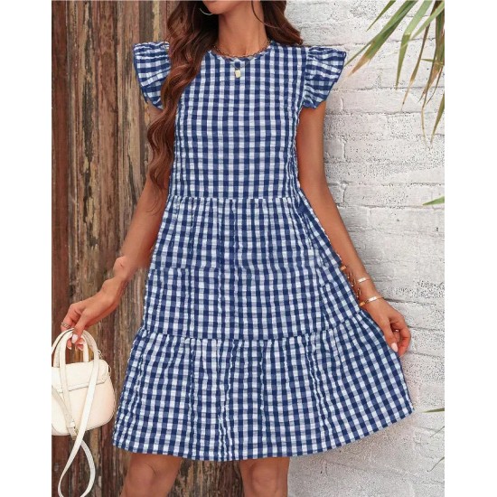 Women Fashion Causal Plaid Printed Sleeveless Loose Dress Women Fashion Causal Plaid Printed Sleeveless Loose Dress