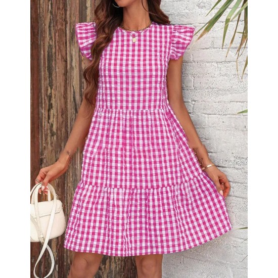 Women Fashion Causal Plaid Printed Sleeveless Loose Dress Women Fashion Causal Plaid Printed Sleeveless Loose Dress