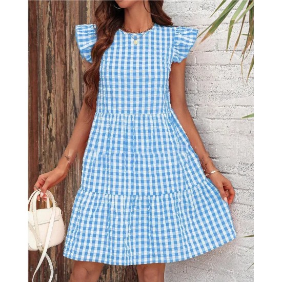 Women Fashion Causal Plaid Printed Sleeveless Loose Dress Women Fashion Causal Plaid Printed Sleeveless Loose Dress