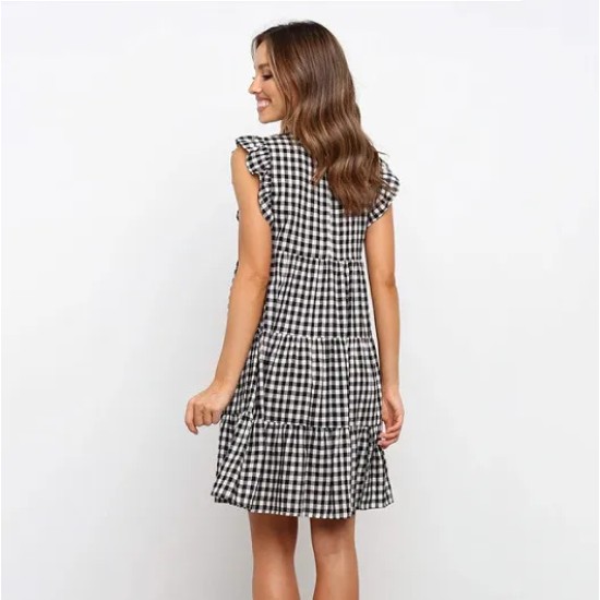 Women Fashion Causal Plaid Printed Sleeveless Loose Dress Women Fashion Causal Plaid Printed Sleeveless Loose Dress