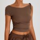 Women Fashion Casual Solid Color Irregular Short-Sleeve Slim-Fit Sports T-Shirt Women Fashion Casual Solid Color Irregular Short-Sleeve Slim-Fit Sports T-Shirt