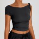 Women Fashion Casual Solid Color Irregular Short-Sleeve Slim-Fit Sports T-Shirt Women Fashion Casual Solid Color Irregular Short-Sleeve Slim-Fit Sports T-Shirt