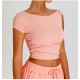 Women Fashion Casual Solid Color Irregular Short-Sleeve Slim-Fit Sports T-Shirt Women Fashion Casual Solid Color Irregular Short-Sleeve Slim-Fit Sports T-Shirt