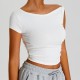 Women Fashion Casual Solid Color Irregular Short-Sleeve Slim-Fit Sports T-Shirt Women Fashion Casual Solid Color Irregular Short-Sleeve Slim-Fit Sports T-Shirt