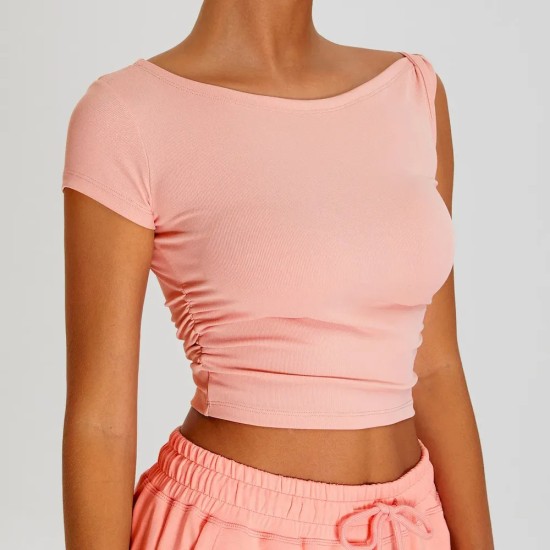 Women Fashion Casual Solid Color Irregular Short-Sleeve Slim-Fit Sports T-Shirt Women Fashion Casual Solid Color Irregular Short-Sleeve Slim-Fit Sports T-Shirt