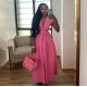 Women Fashion Sexy Solid Color Hollow-Out Short-Sleeve Loose Pleated Dress Women Fashion Sexy Solid Color Hollow-Out Short-Sleeve Loose Pleated Dress
