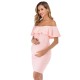 Pregnant Women Fashion Solid Color Ruffled Off Shoulder Slim-Fit Dress Pregnant Women Fashion Solid Color Ruffled Off Shoulder Slim-Fit Dress