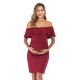 Pregnant Women Fashion Solid Color Ruffled Off Shoulder Slim-Fit Dress Pregnant Women Fashion Solid Color Ruffled Off Shoulder Slim-Fit Dress