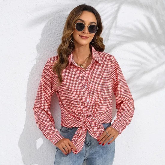 Women Fashion Check Printing Long Sleeve Casual Blouses Women Fashion Check Printing Long Sleeve Casual Blouses