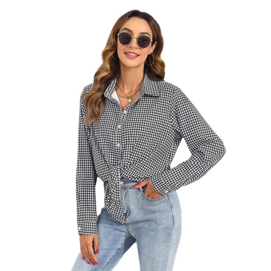 Women Fashion Check Printing Long Sleeve Casual Blouses Women Fashion Check Printing Long Sleeve Casual Blouses