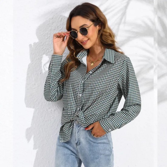 Women Fashion Check Printing Long Sleeve Casual Blouses Women Fashion Check Printing Long Sleeve Casual Blouses