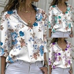 Summer Women Fashion Flower Printed Long Sleeve Loose Blouse