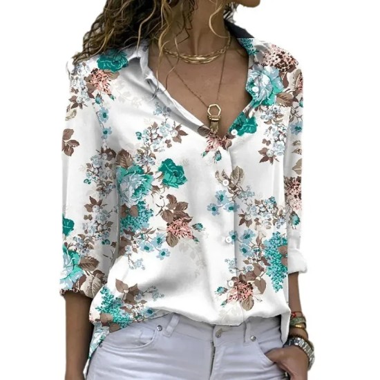 Summer Women Fashion Flower Printed Long Sleeve Loose Blouse Summer Women Fashion Flower Printed Long Sleeve Loose Blouse