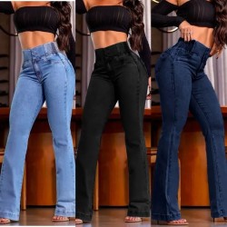 Women Fashion Elastic High Waist Buttoned Stretch Skinny Micro-Fit Jeans