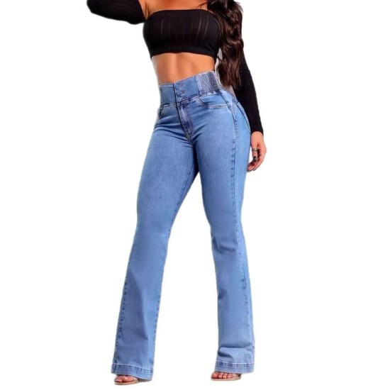 Women Fashion Elastic High Waist Buttoned Stretch Skinny Micro-Fit Jeans Women Fashion Elastic High Waist Buttoned Stretch Skinny Micro-Fit Jeans