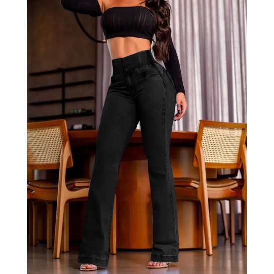 Women Fashion Elastic High Waist Buttoned Stretch Skinny Micro-Fit Jeans Women Fashion Elastic High Waist Buttoned Stretch Skinny Micro-Fit Jeans