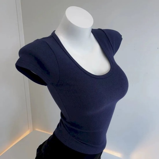 Women Basic Solid Color U Neck Slim Fit T-Shirt Women Basic Solid Color U Neck Slim Fit T-Shirt