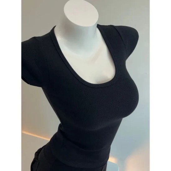 Women Basic Solid Color U Neck Slim Fit T-Shirt Women Basic Solid Color U Neck Slim Fit T-Shirt