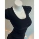 Women Basic Solid Color U Neck Slim Fit T-Shirt Women Basic Solid Color U Neck Slim Fit T-Shirt