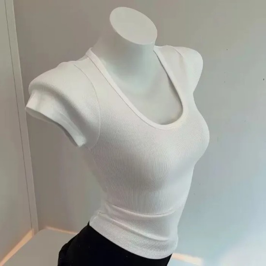 Women Basic Solid Color U Neck Slim Fit T-Shirt Women Basic Solid Color U Neck Slim Fit T-Shirt