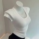 Women Basic Solid Color U Neck Slim Fit T-Shirt Women Basic Solid Color U Neck Slim Fit T-Shirt