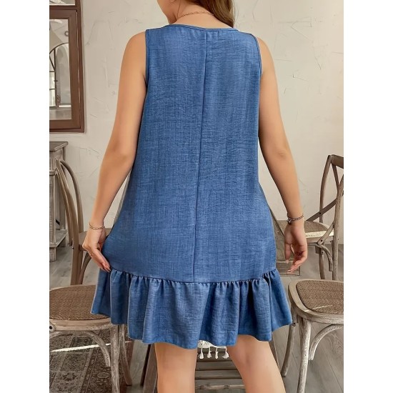 Women Fashion Elegant Floral Sleeveless Ruffled Dress Women Fashion Elegant Floral Sleeveless Ruffled Dress