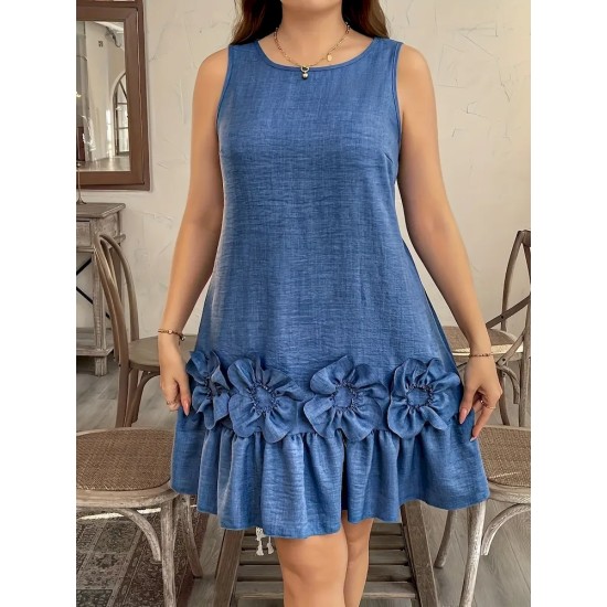 Women Fashion Elegant Floral Sleeveless Ruffled Dress Women Fashion Elegant Floral Sleeveless Ruffled Dress