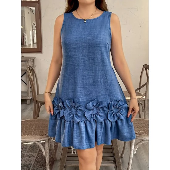 Women Fashion Elegant Floral Sleeveless Ruffled Dress Women Fashion Elegant Floral Sleeveless Ruffled Dress