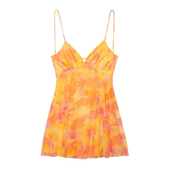 Vacation Summer Floral Leaf Leopard Polka Dot Printing Sling Dress Vacation Summer Floral Leaf Leopard Polka Dot Printing Sling Dress