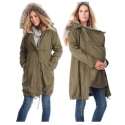 Pregnant Women Fashion Casual Stitching Fur Collar Zipper Multifunctional Hoodies Jacket