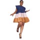 Women Fashion Elegant Contrast Color Stitching Round Neck Ruffled Sleeve Loose Dress Women Fashion Elegant Contrast Color Stitching Round Neck Ruffled Sleeve Loose Dress