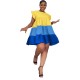 Women Fashion Elegant Contrast Color Stitching Round Neck Ruffled Sleeve Loose Dress Women Fashion Elegant Contrast Color Stitching Round Neck Ruffled Sleeve Loose Dress