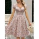 Women Fashion Elegant Floral Printed V-Neck Puff Sleeve Dress Women Fashion Elegant Floral Printed V-Neck Puff Sleeve Dress