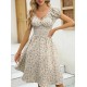 Women Fashion Elegant Floral Printed V-Neck Puff Sleeve Dress Women Fashion Elegant Floral Printed V-Neck Puff Sleeve Dress