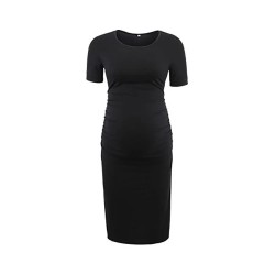 Pregnant Woman Casual Simple Solid Color Round Neck Short Sleeve Dress