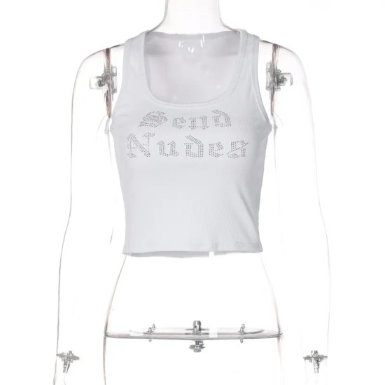 Women'S Fashion Letter Rhinestone Sleeveless Cropped Top Women'S Fashion Letter Rhinestone Sleeveless Cropped Top