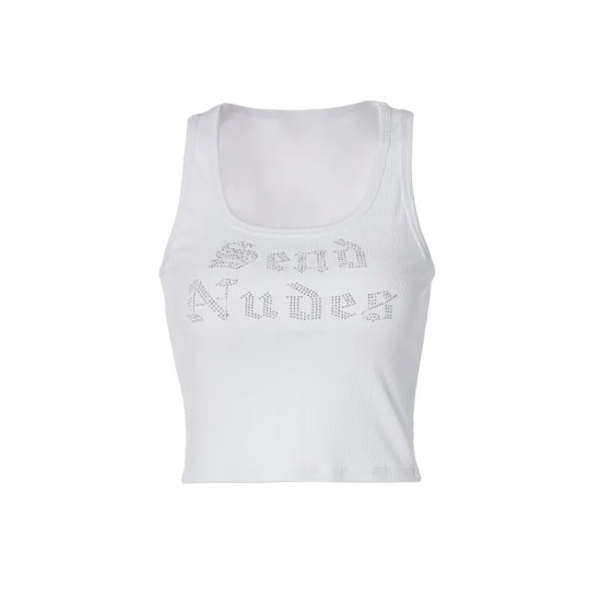 Women'S Fashion Letter Rhinestone Sleeveless Cropped Top Women'S Fashion Letter Rhinestone Sleeveless Cropped Top