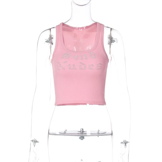 Women'S Fashion Letter Rhinestone Sleeveless Cropped Top Women'S Fashion Letter Rhinestone Sleeveless Cropped Top