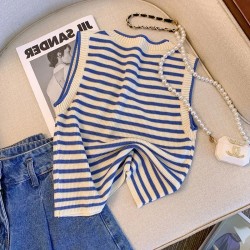 Ice Silk Stripe Knitted Women Summer Tank Top