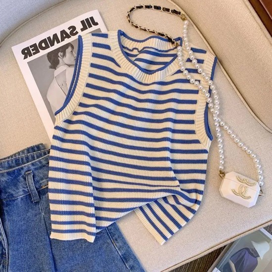 Ice Silk Stripe Knitted Women Summer Tank Top Ice Silk Stripe Knitted Women Summer Tank Top