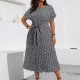 Women Fashion Casual Plus Size Printed Short-Sleeve Lace-Up Loose Dress Women Fashion Casual Plus Size Printed Short-Sleeve Lace-Up Loose Dress