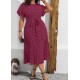 Women Fashion Casual Plus Size Printed Short-Sleeve Lace-Up Loose Dress Women Fashion Casual Plus Size Printed Short-Sleeve Lace-Up Loose Dress