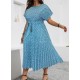 Women Fashion Casual Plus Size Printed Short-Sleeve Lace-Up Loose Dress Women Fashion Casual Plus Size Printed Short-Sleeve Lace-Up Loose Dress