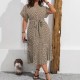 Women Fashion Casual Plus Size Printed Short-Sleeve Lace-Up Loose Dress Women Fashion Casual Plus Size Printed Short-Sleeve Lace-Up Loose Dress