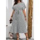 Women Fashion Casual Plus Size Printed Short-Sleeve Lace-Up Loose Dress Women Fashion Casual Plus Size Printed Short-Sleeve Lace-Up Loose Dress
