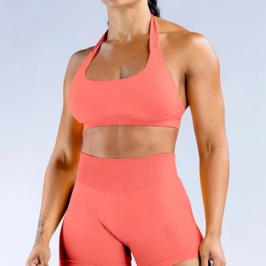 Women Fashion Sexy Solid Color Halter-Neck Seamless Sports Bra Women Fashion Sexy Solid Color Halter-Neck Seamless Sports Bra