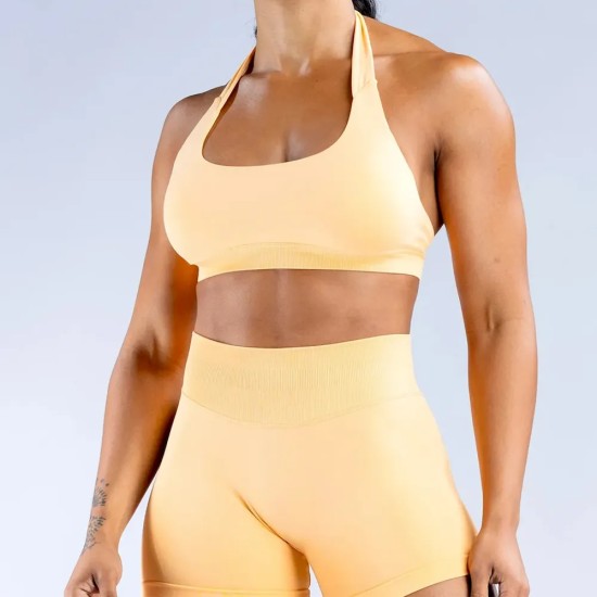 Women Fashion Sexy Solid Color Halter-Neck Seamless Sports Bra Women Fashion Sexy Solid Color Halter-Neck Seamless Sports Bra