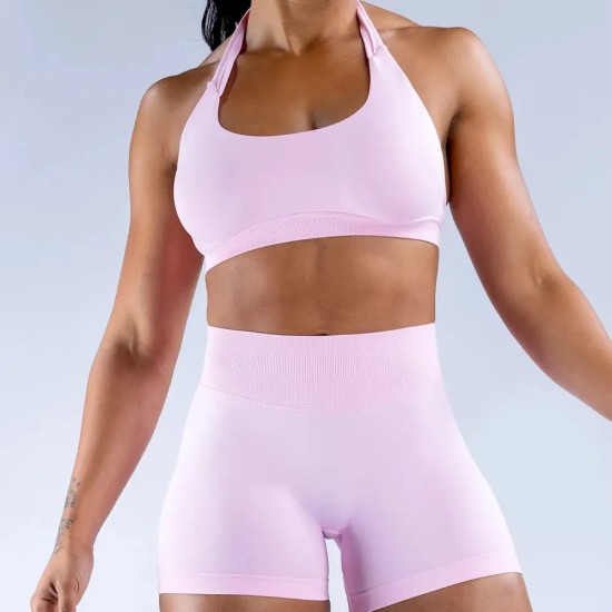 Women Fashion Sexy Solid Color Halter-Neck Seamless Sports Bra Women Fashion Sexy Solid Color Halter-Neck Seamless Sports Bra