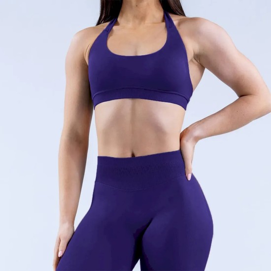Women Fashion Sexy Solid Color Halter-Neck Seamless Sports Bra Women Fashion Sexy Solid Color Halter-Neck Seamless Sports Bra