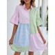 Women Fashion Casual Plaid Stitching Lapel Short-Sleeve Loose Dress Women Fashion Casual Plaid Stitching Lapel Short-Sleeve Loose Dress